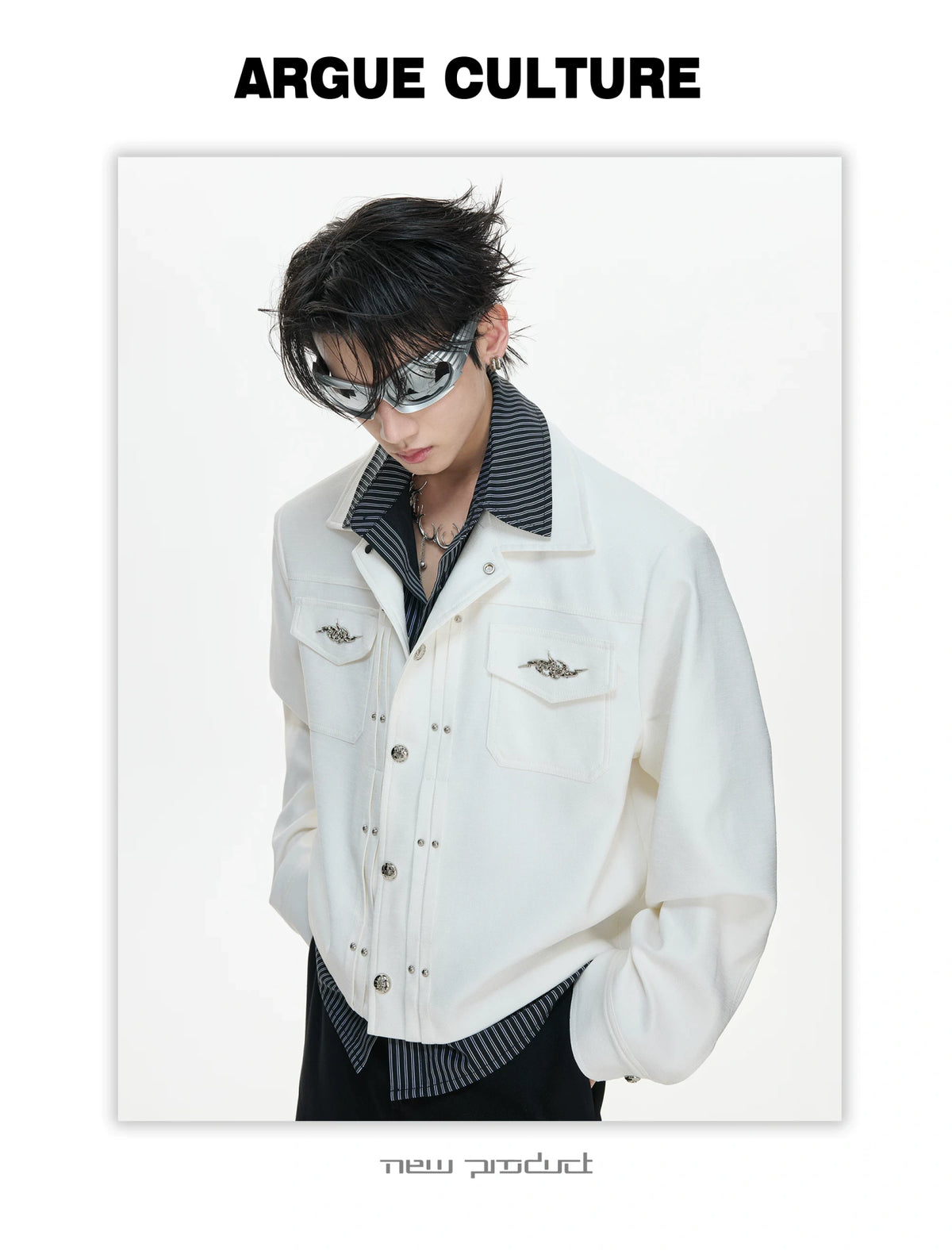 Striped Layered Short Wide Jacket | Streetwear Outerwear - description image 12