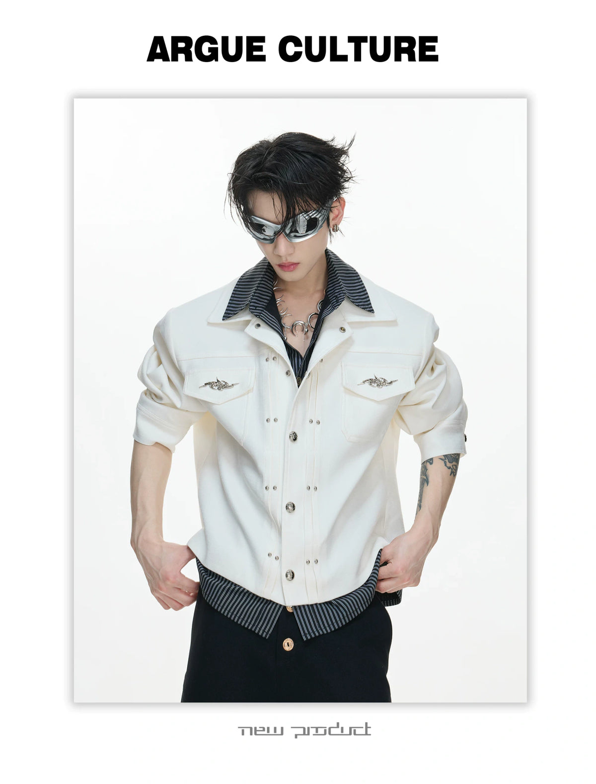 Striped Layered Short Wide Jacket | Streetwear Outerwear - description image 13