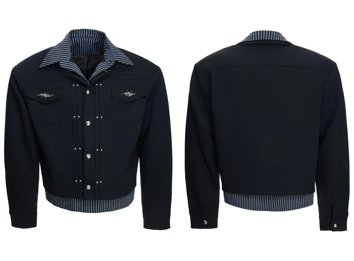 Striped Layered Short Wide Jacket | Streetwear Outerwear - description image 14