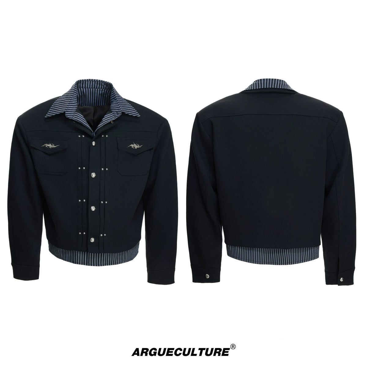 Striped Layered Short Wide Jacket | Streetwear Outerwear - Black Top