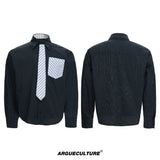 Deconstructed Stripe Layered-Collar Shirt | Argue - Black Top