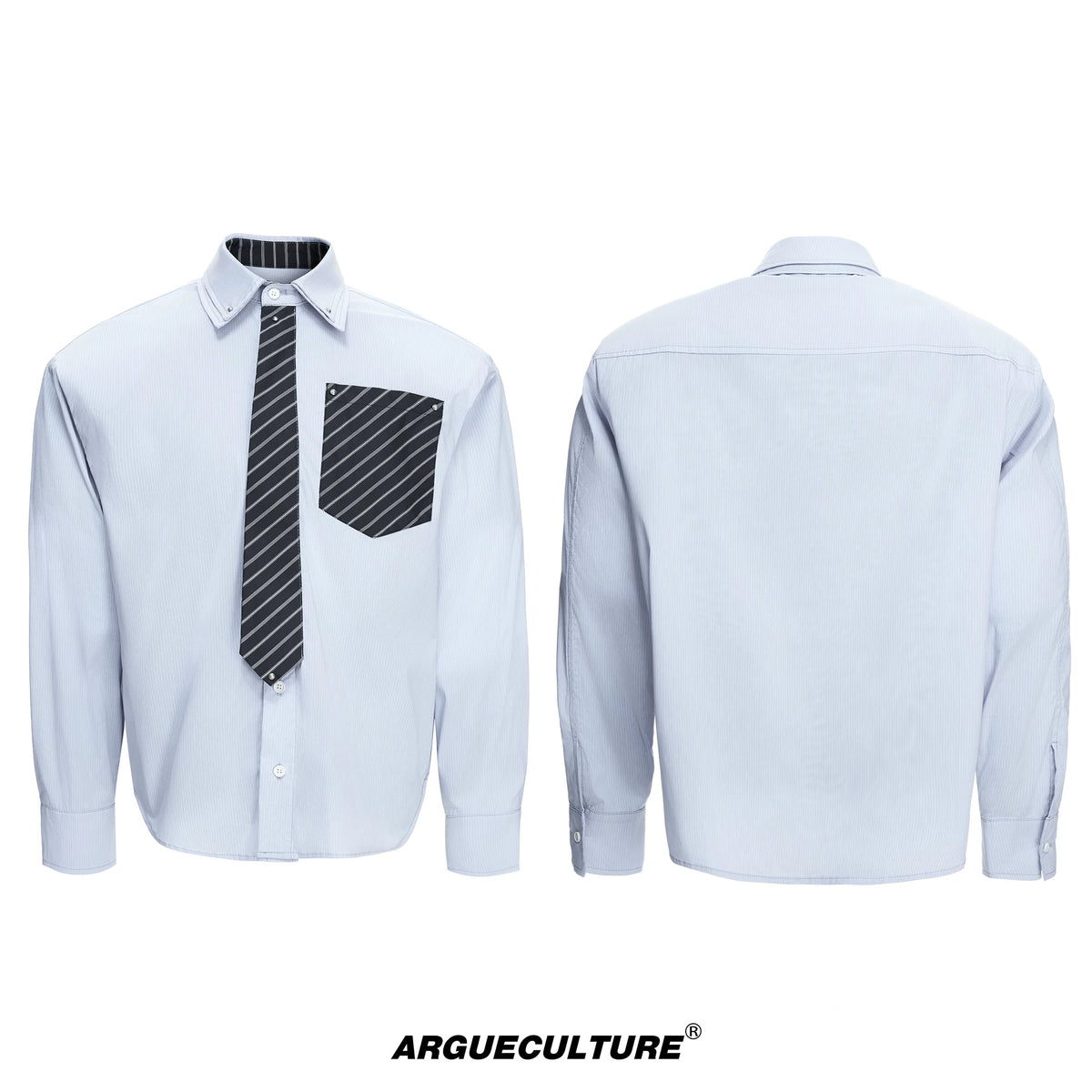 Deconstructed Stripe Layered-Collar Shirt | Argue - White Top