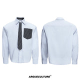 Deconstructed Stripe Layered-Collar Shirt | Argue - White Top