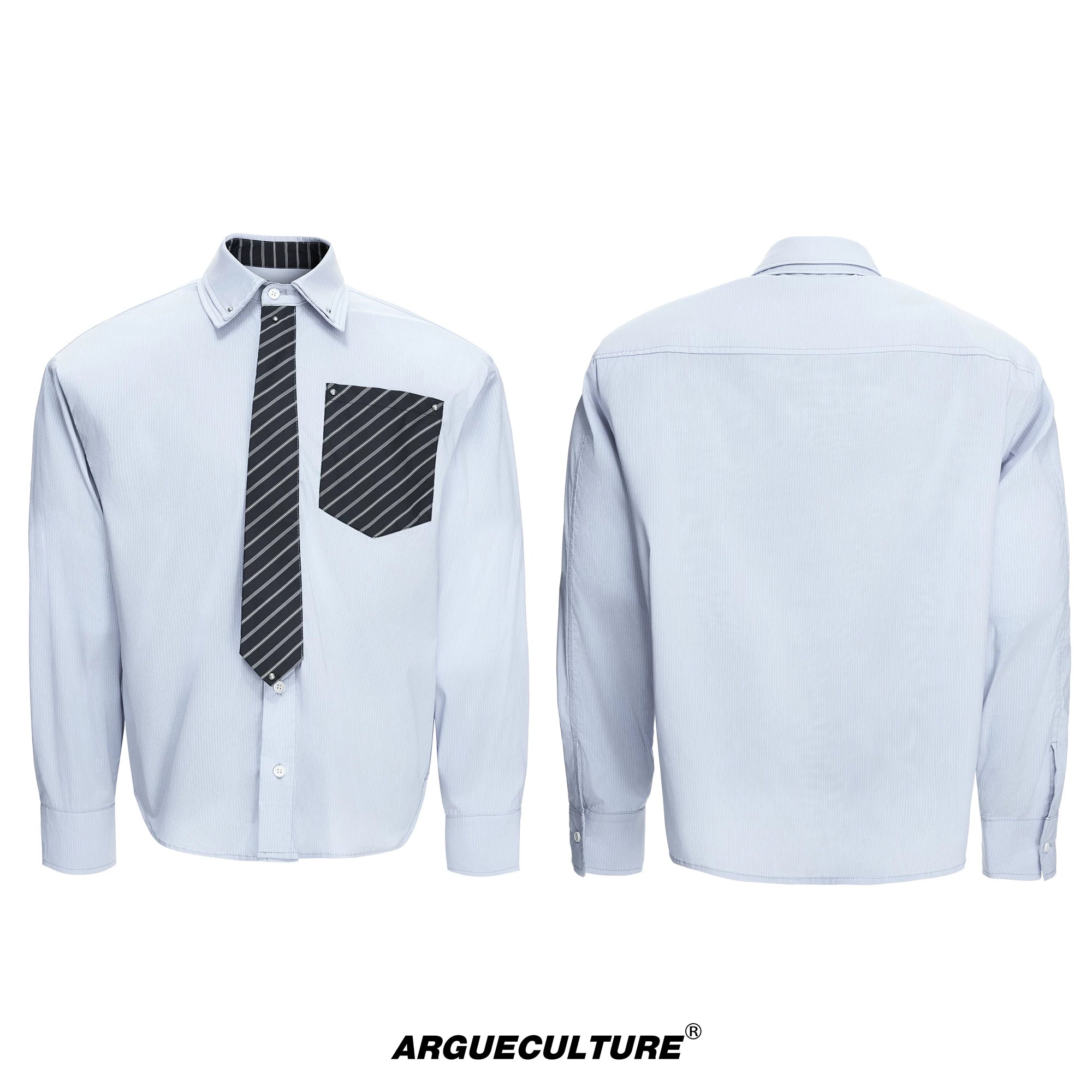 Deconstructed Stripe Layered-Collar Shirt | Argue - White Top