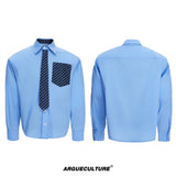 Deconstructed Stripe Layered-Collar Shirt | Argue - Blue Top