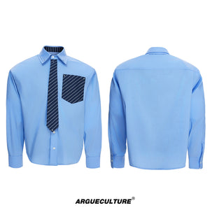 Deconstructed Stripe Layered-Collar Shirt | Argue - Blue Top