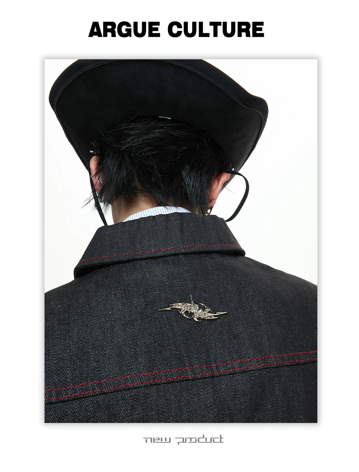 Black Raw Denim Jacket with Aircraft Buckle Details - description image 9