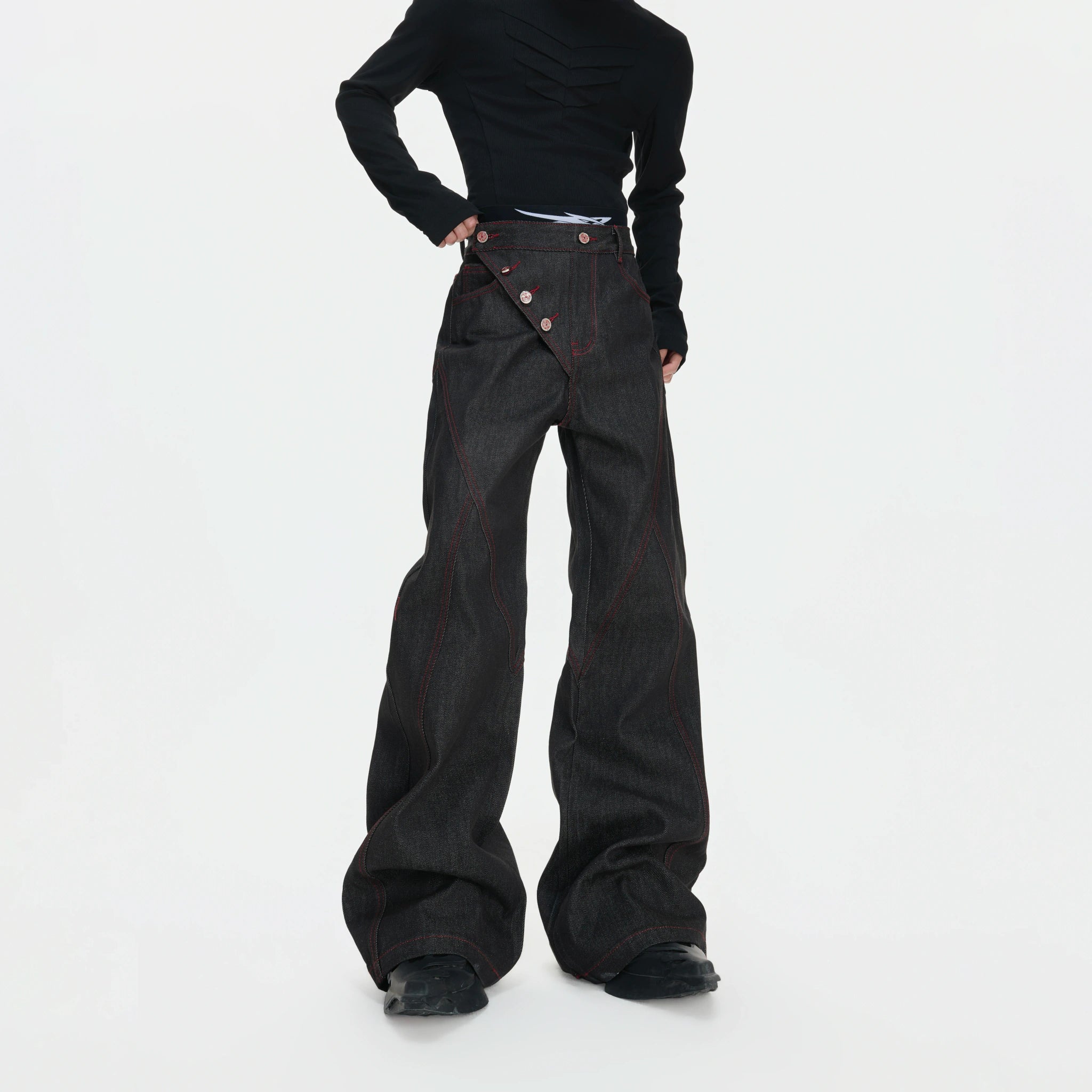 Black Raw Denim Jacket with Aircraft Buckle Details - main image 3