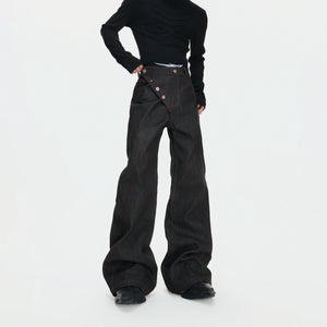 Black Raw Denim Jacket with Aircraft Buckle Details - main image 3