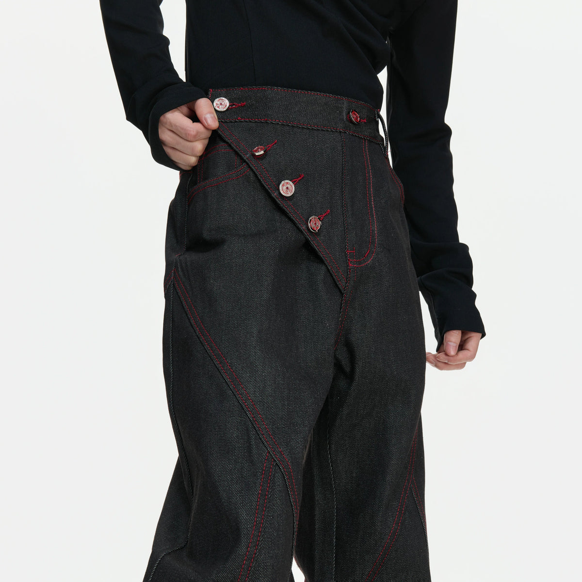 Black Raw Denim Jacket with Aircraft Buckle Details - main image 5