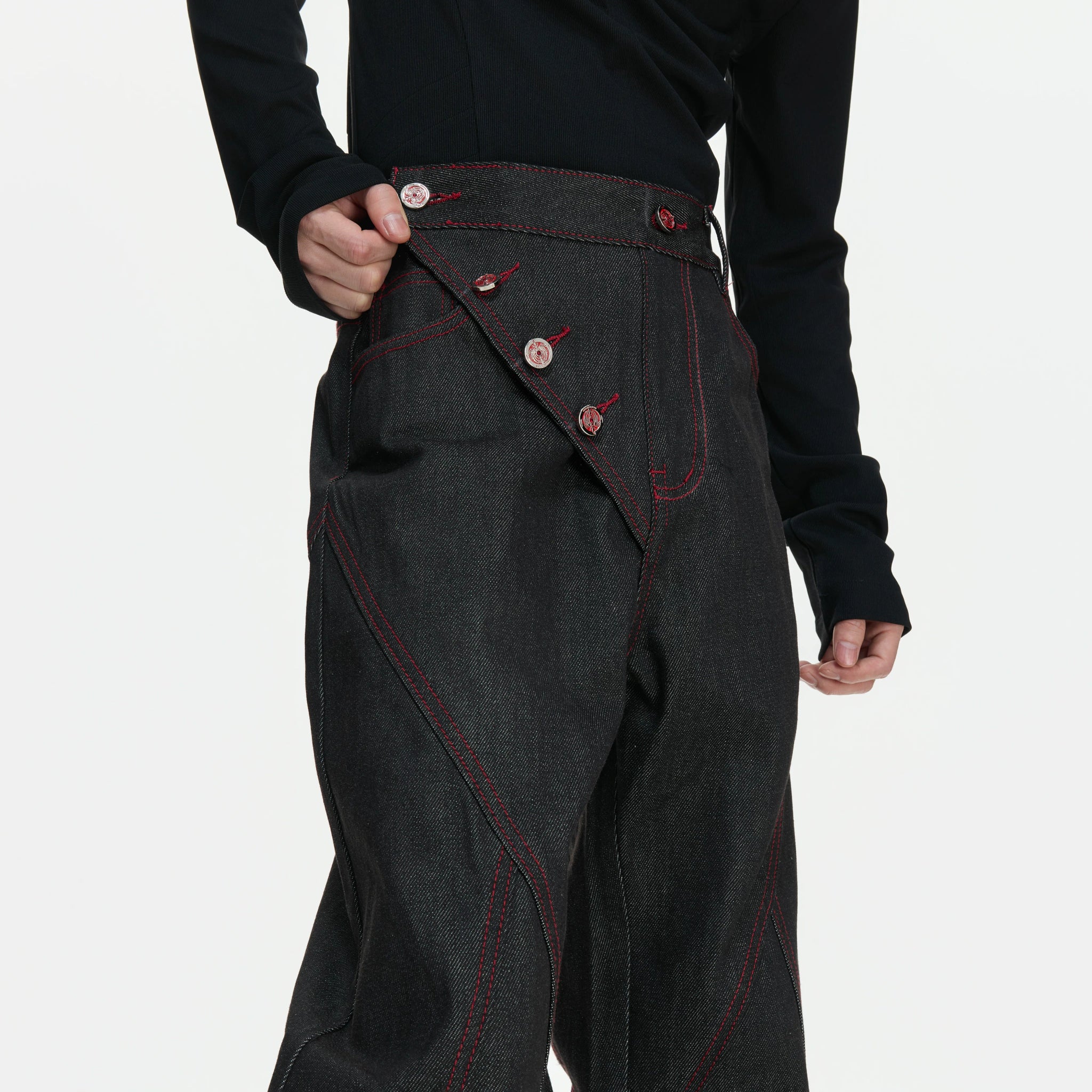 Black Raw Denim Jacket with Aircraft Buckle Details - main image 5