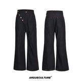 Black Raw Denim Jacket with Aircraft Buckle Details - Washed Black