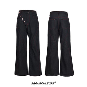 Black Raw Denim Jacket with Aircraft Buckle Details - Washed Black