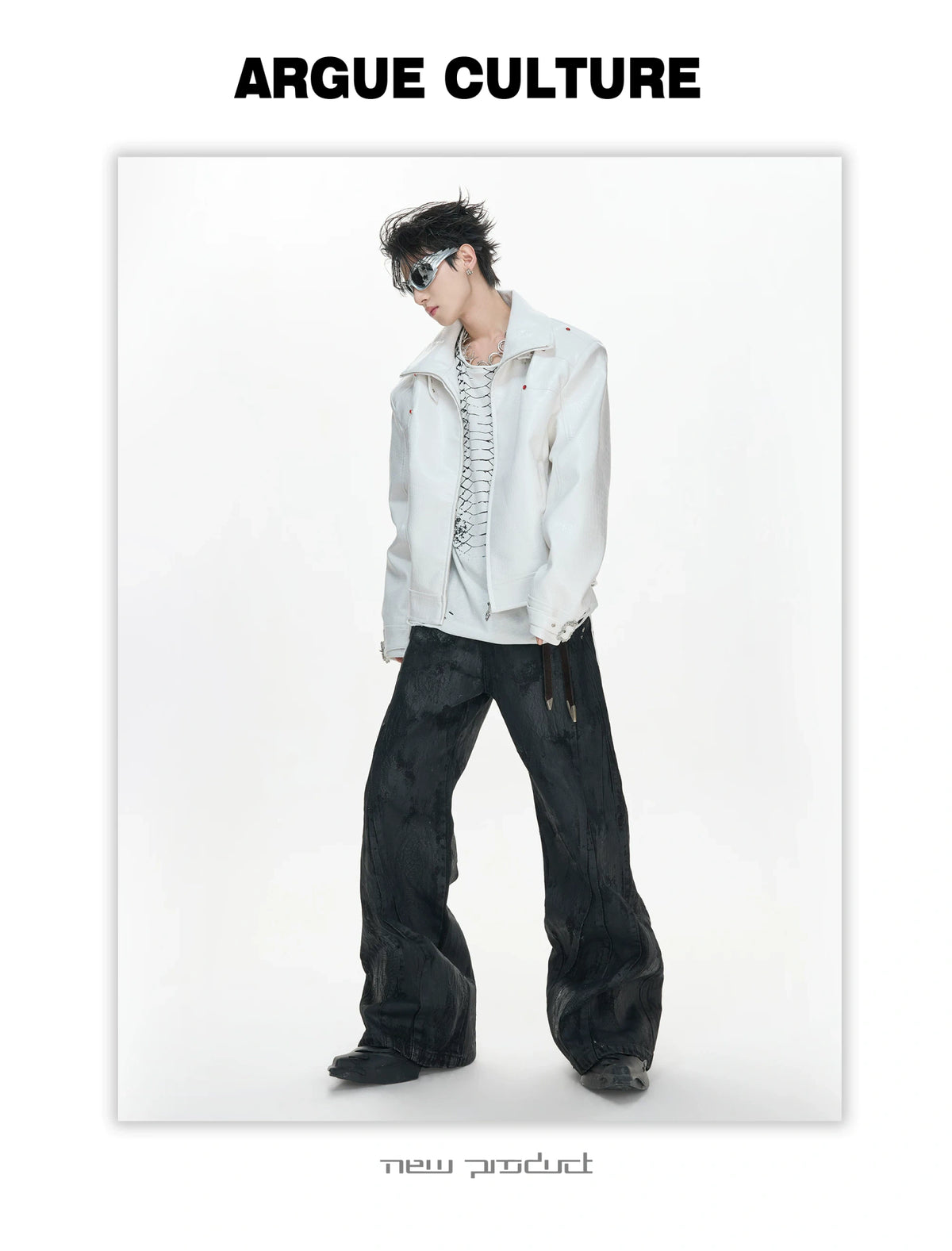 Crocodile-Embossed Faux Leather Stand-Collar Jacket - description image 7