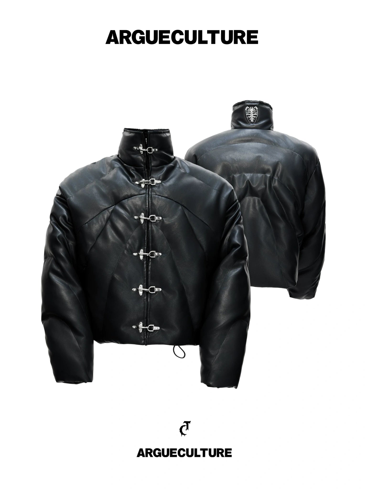 Deconstructed Faux Leather Padded Jacket with Buckles - main image 1