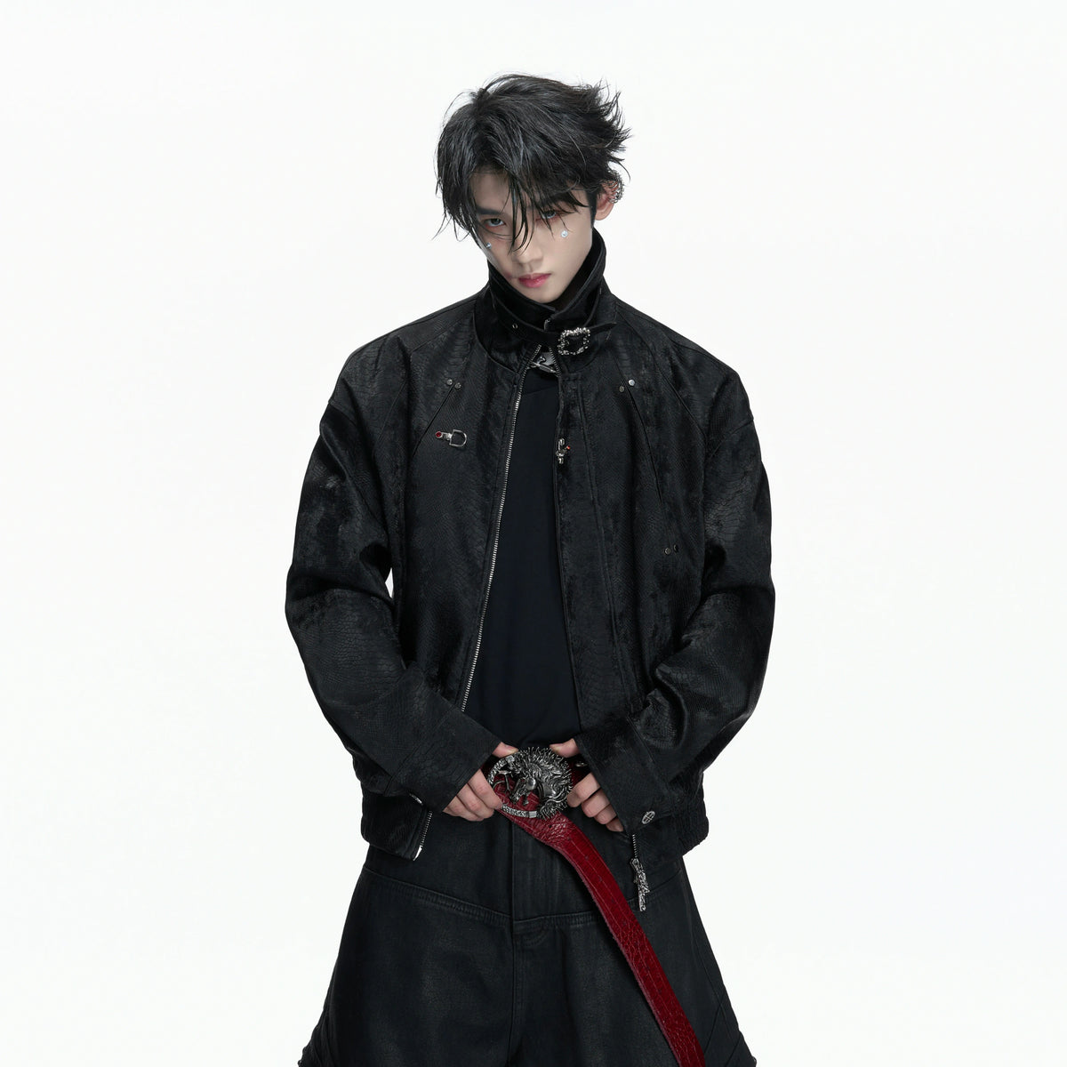 Cropped Python-Embossed Faux Leather Jacket | Avant-Garde - main image 1