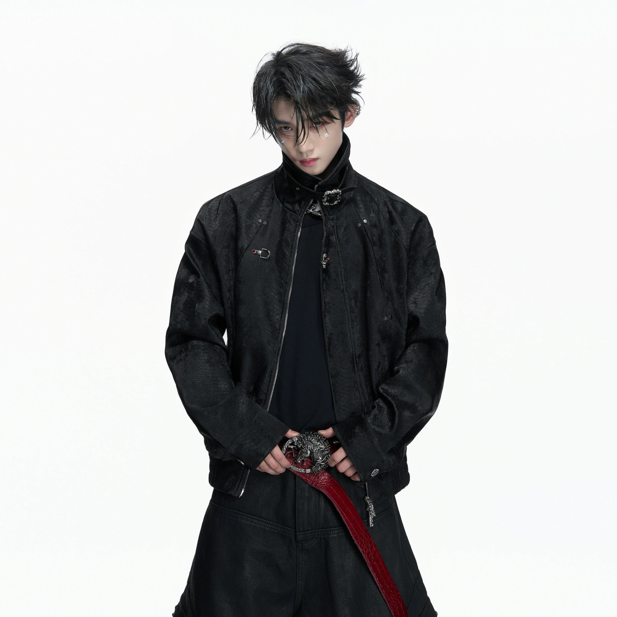 Cropped Python-Embossed Faux Leather Jacket | Avant-Garde - main image 1