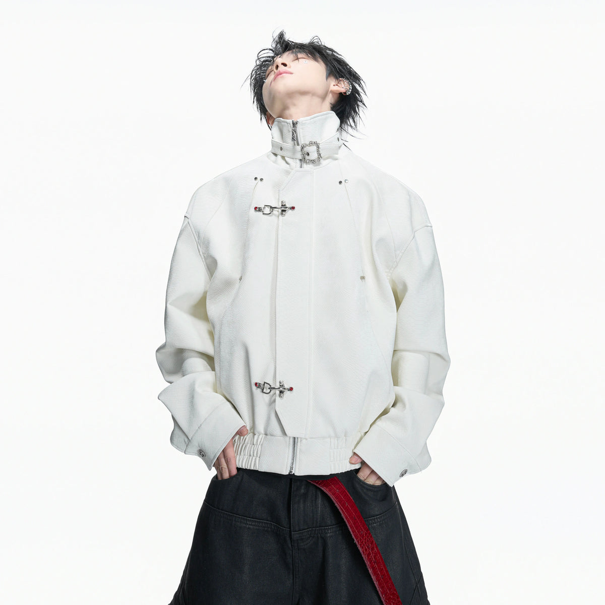 Cropped Python-Embossed Faux Leather Jacket | Avant-Garde - main image 2