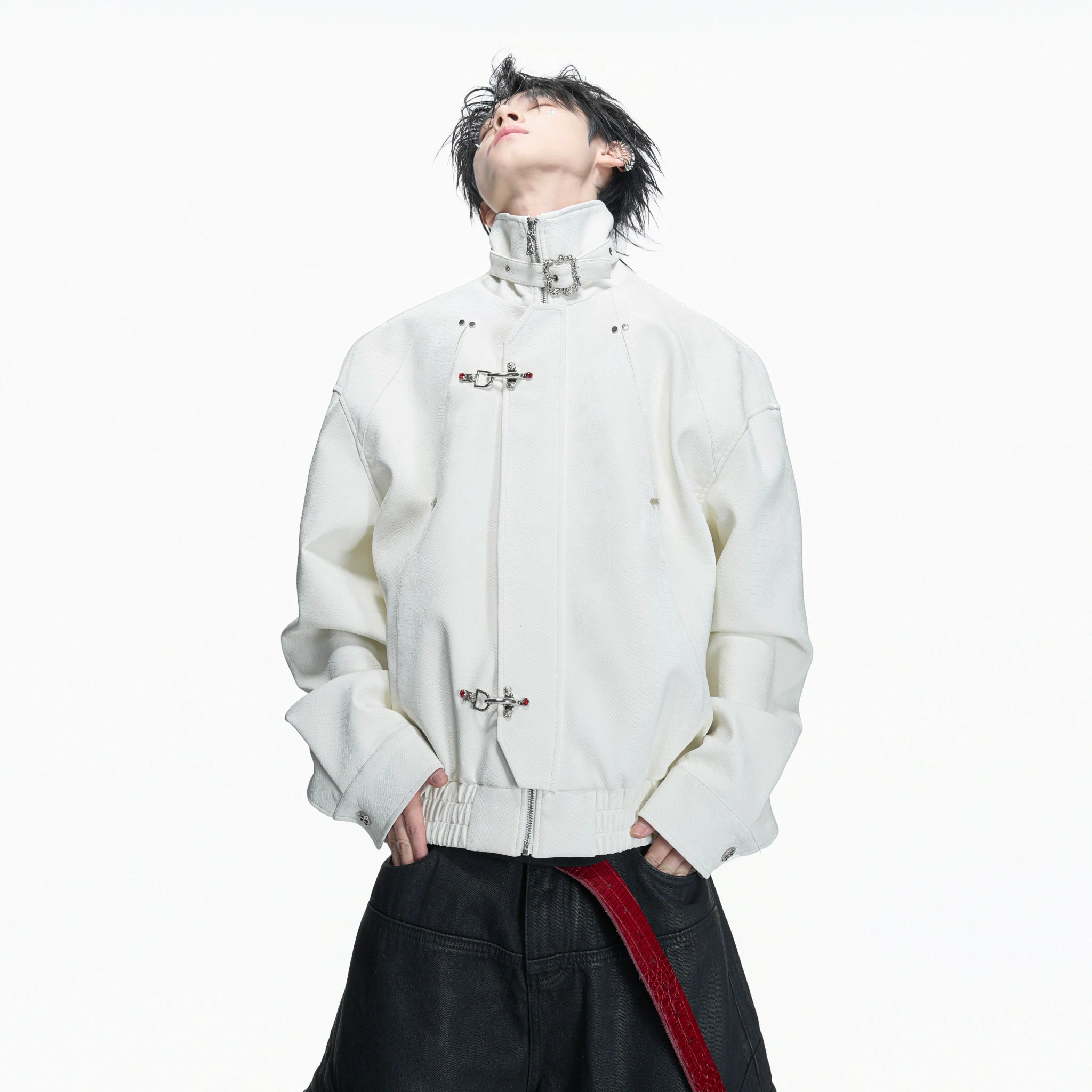 Cropped Python-Embossed Faux Leather Jacket | Avant-Garde - main image 2