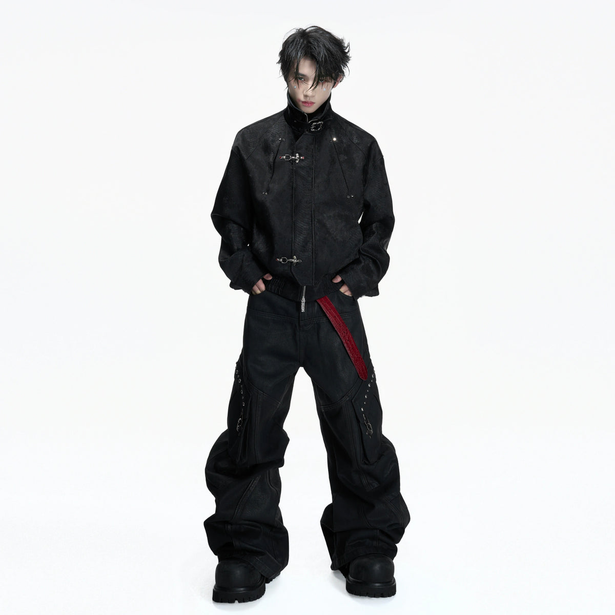 Cropped Python-Embossed Faux Leather Jacket | Avant-Garde - main image 3