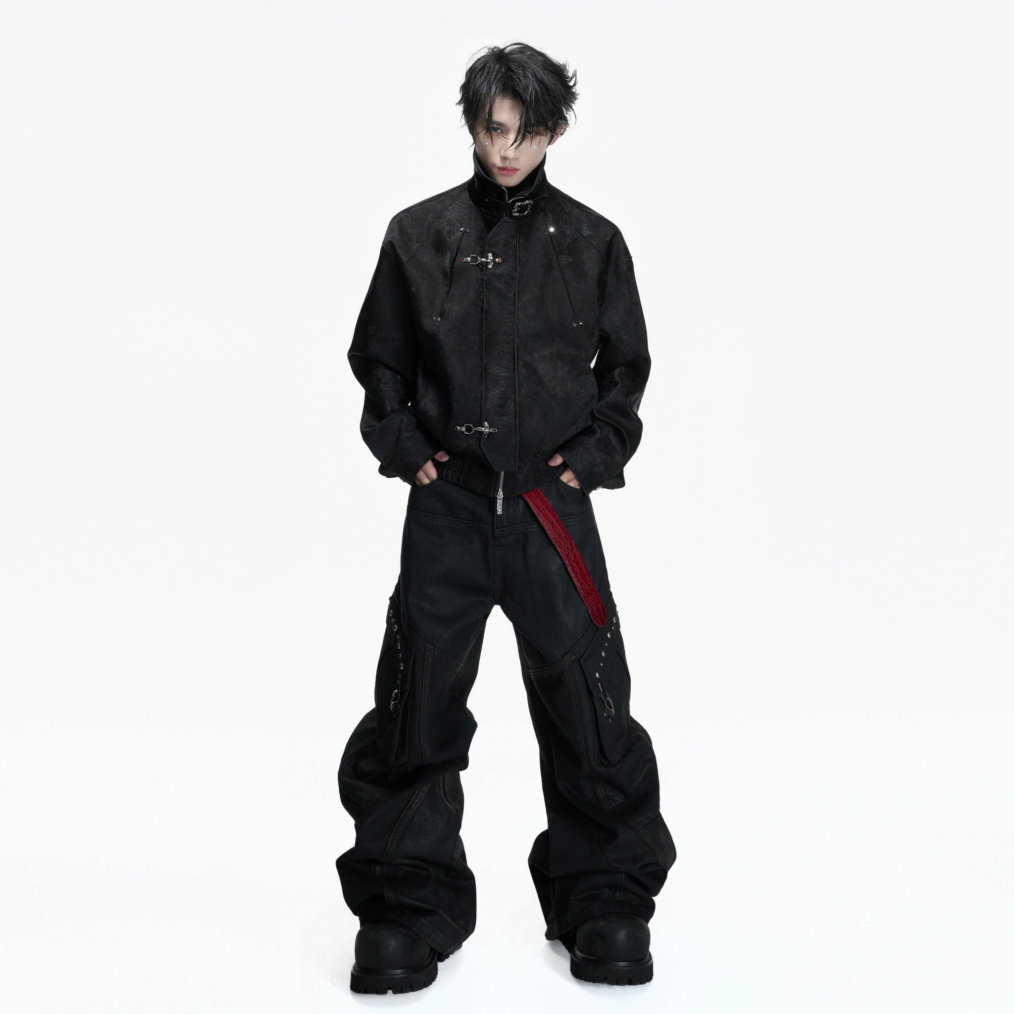 Cropped Python-Embossed Faux Leather Jacket | Avant-Garde - main image 3