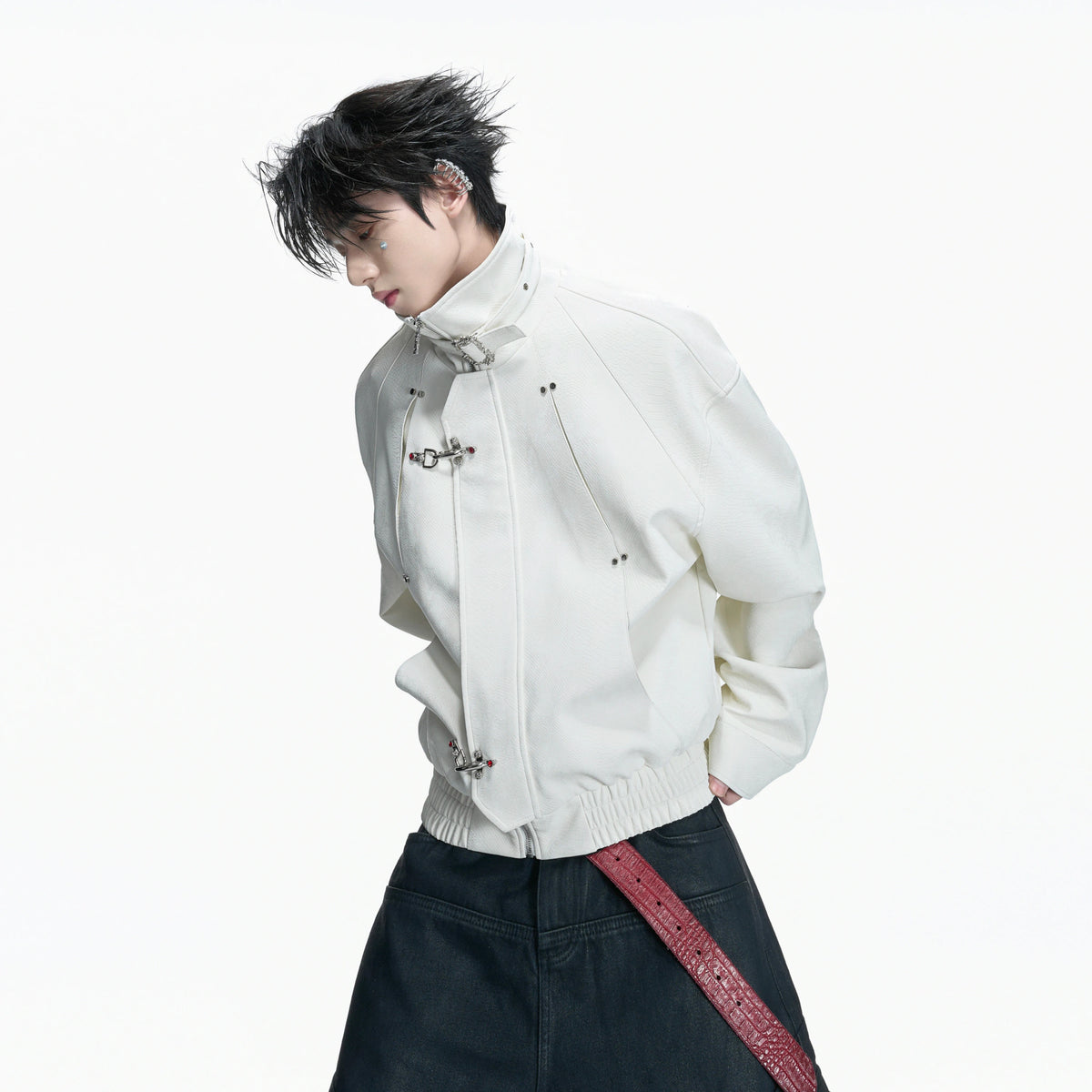 Cropped Python-Embossed Faux Leather Jacket | Avant-Garde - main image 4