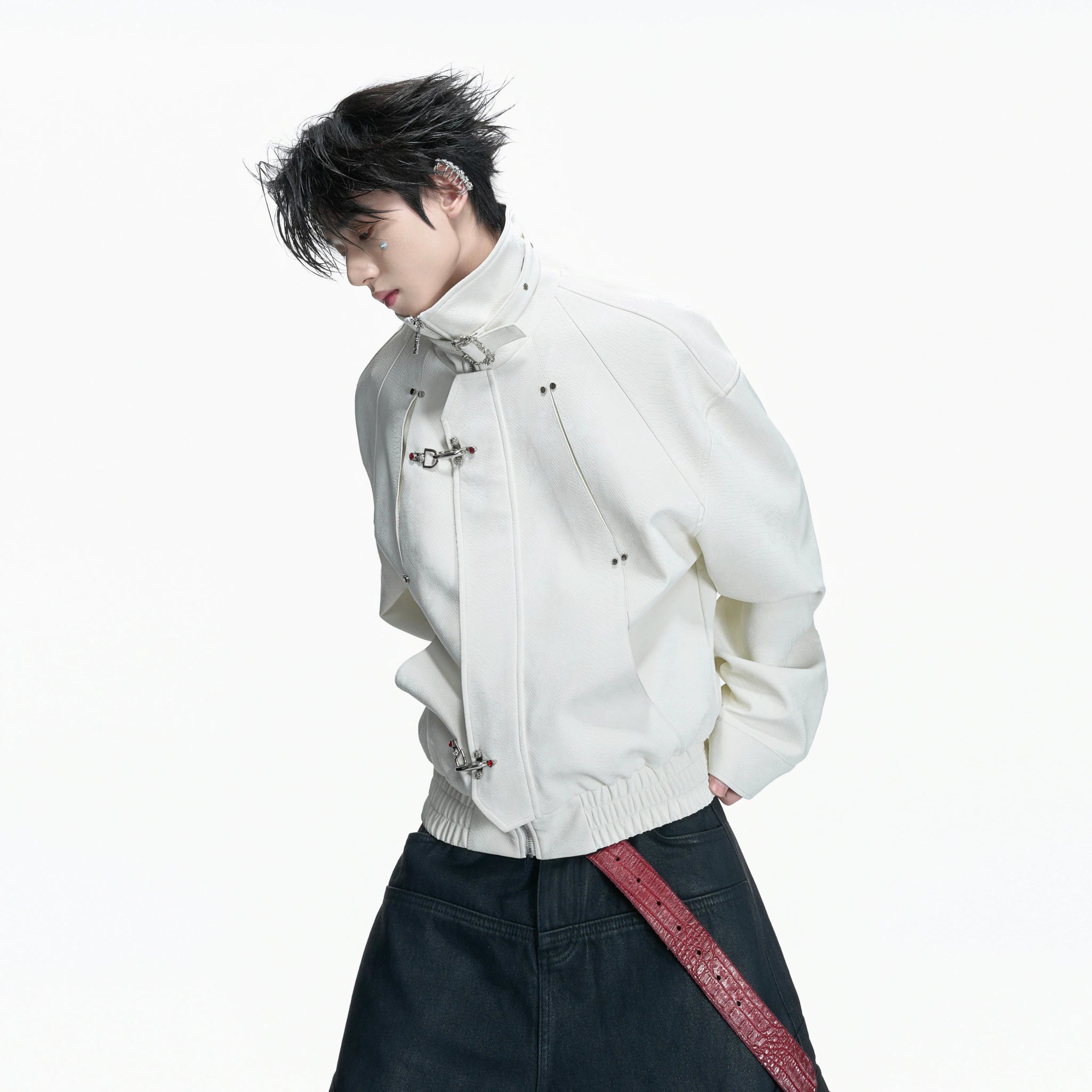 Cropped Python-Embossed Faux Leather Jacket | Avant-Garde - main image 4