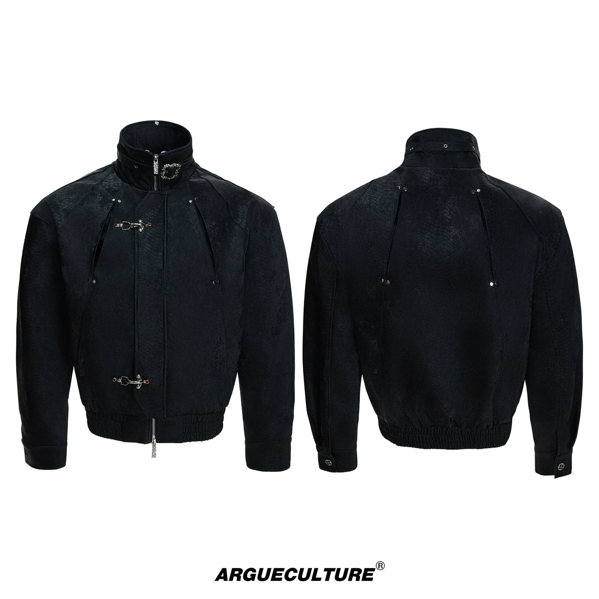 Cropped Python-Embossed Faux Leather Jacket | Avant-Garde - Black Top