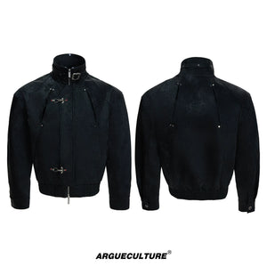 Cropped Python-Embossed Faux Leather Jacket | Avant-Garde - Black Top