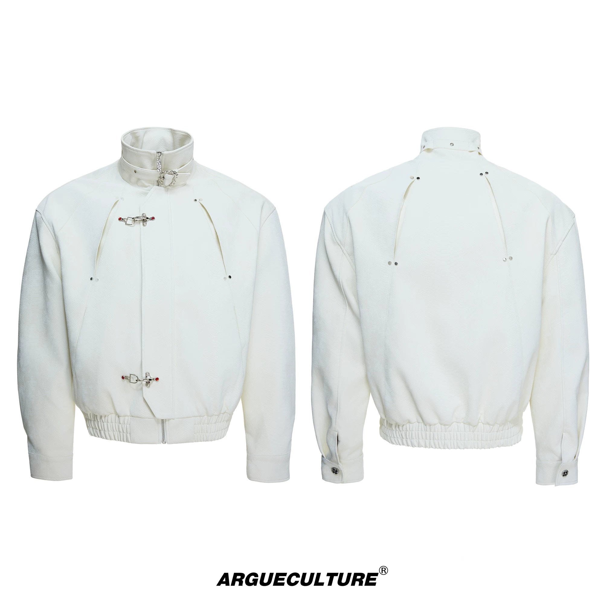 Cropped Python-Embossed Faux Leather Jacket | Avant-Garde - White Top