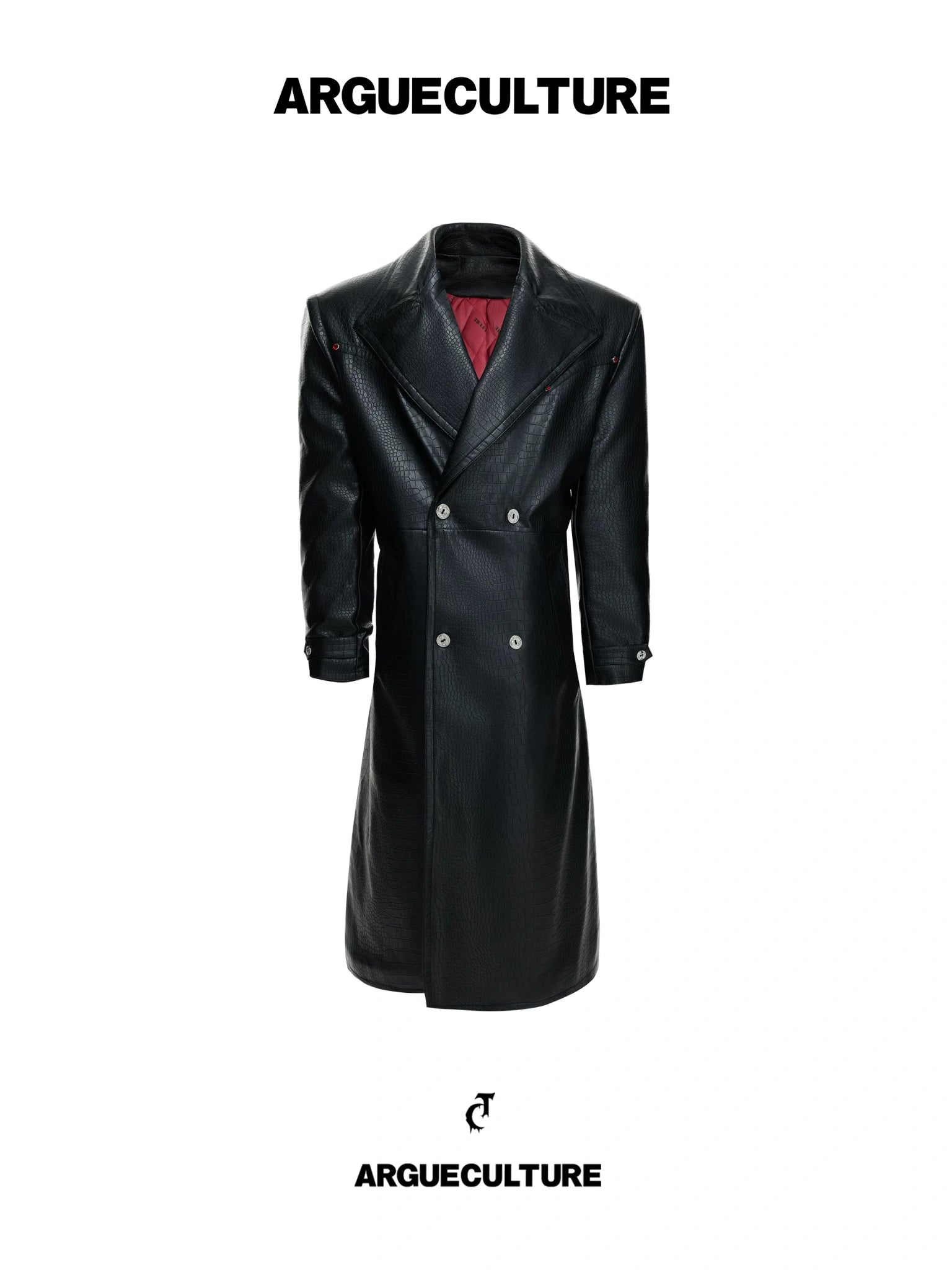 Black Crocodile-Texture Faux Leather Coat - main image 1