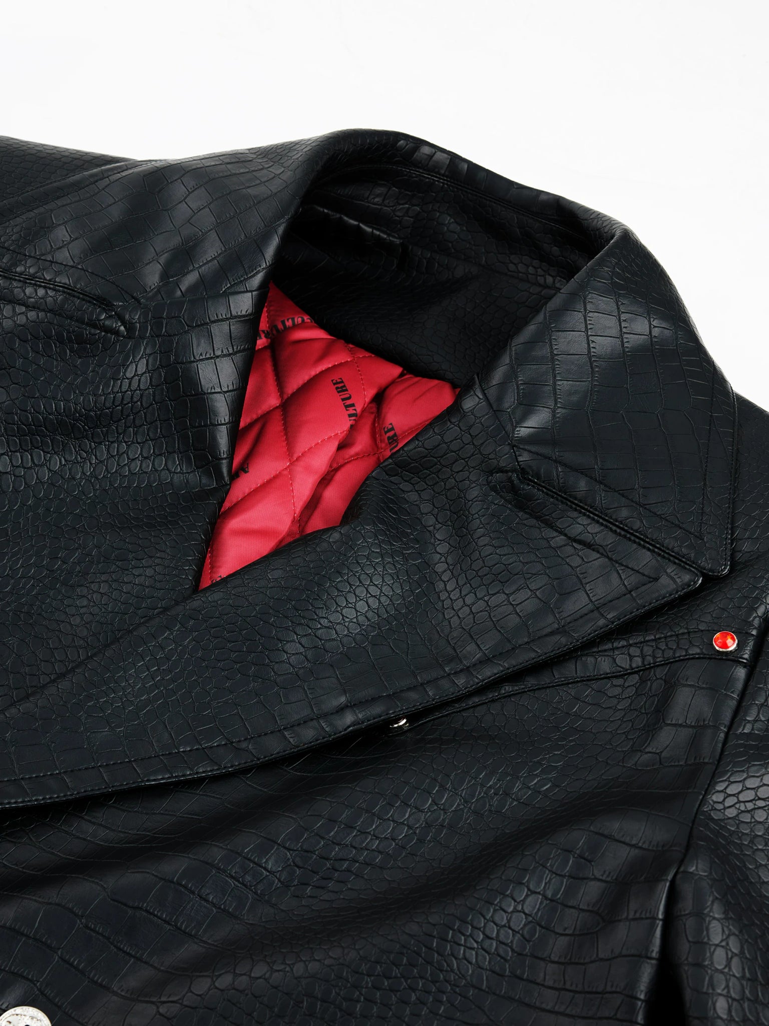 Black Crocodile-Texture Faux Leather Coat - main image 2