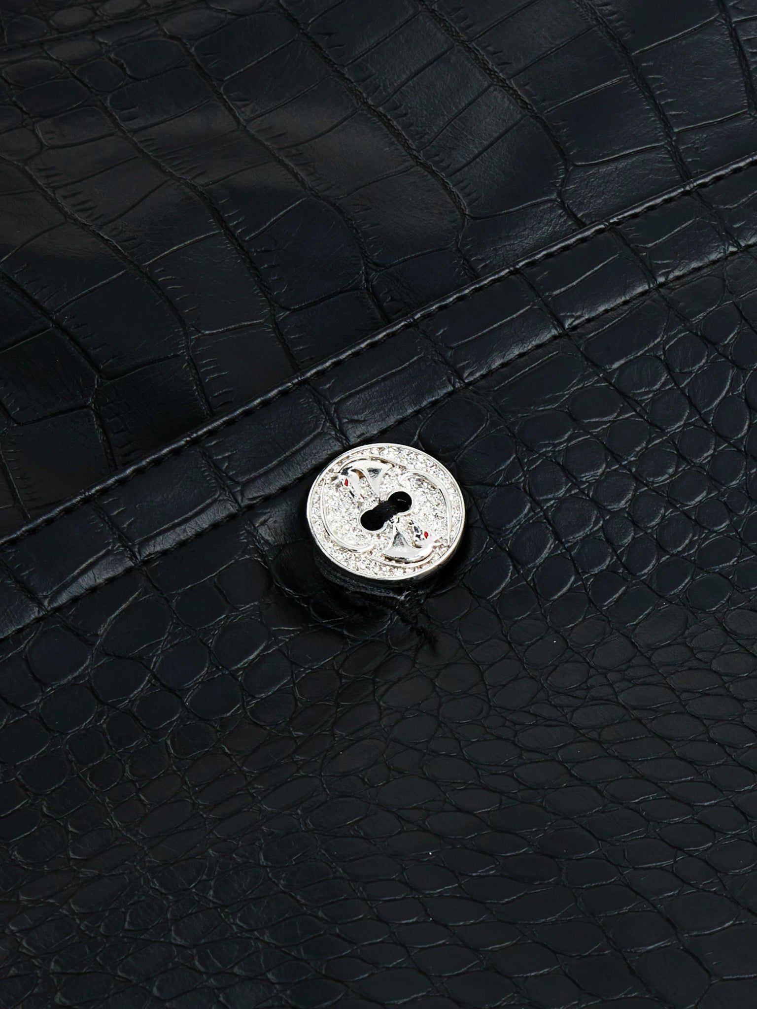 Black Crocodile-Texture Faux Leather Coat - main image 3