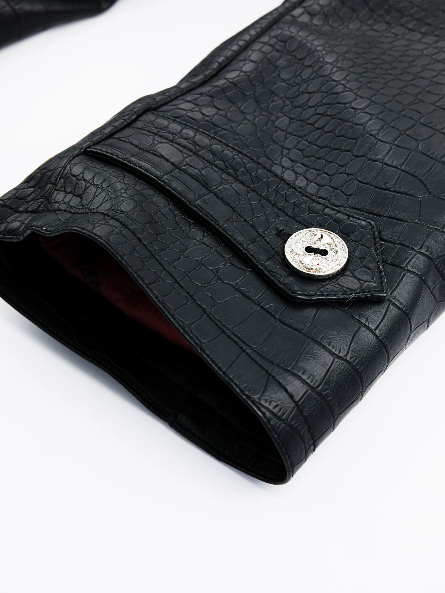 Black Crocodile-Texture Faux Leather Coat - main image 4