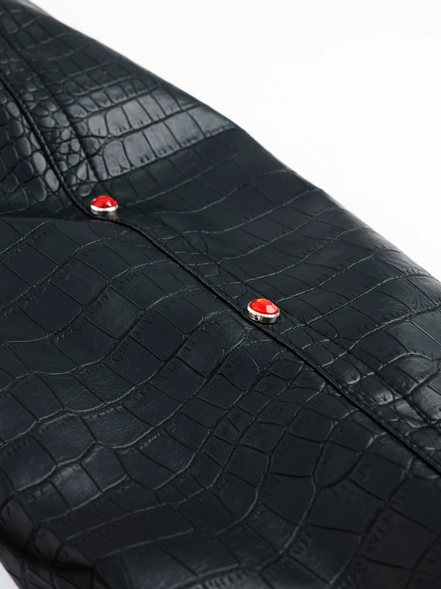 Black Crocodile-Texture Faux Leather Coat - main image 5