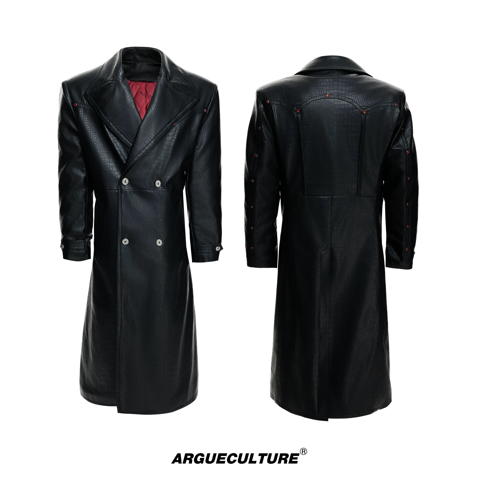 Black Crocodile-Texture Faux Leather Coat - Black Coat