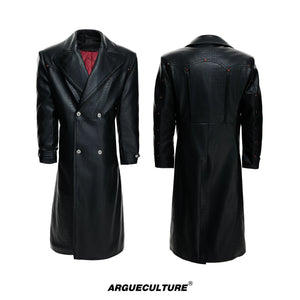 Black Crocodile-Texture Faux Leather Coat - Black Coat