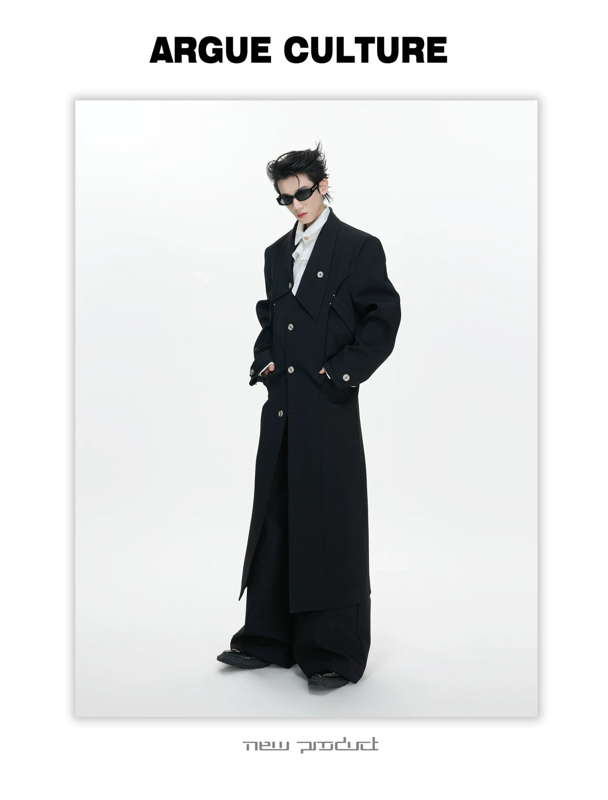 Black Deconstructed Split-Hem Overcoat | Cotton Blend - description image 3