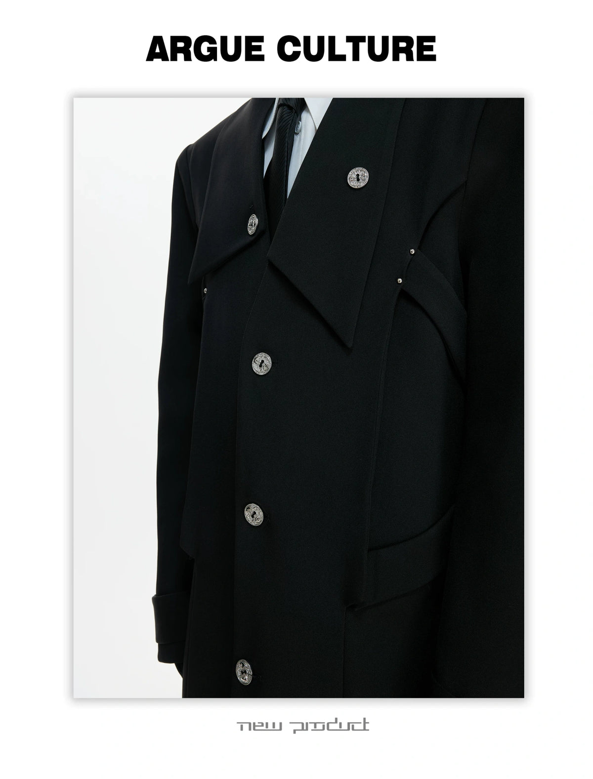 Black Deconstructed Split-Hem Overcoat | Cotton Blend - description image 4