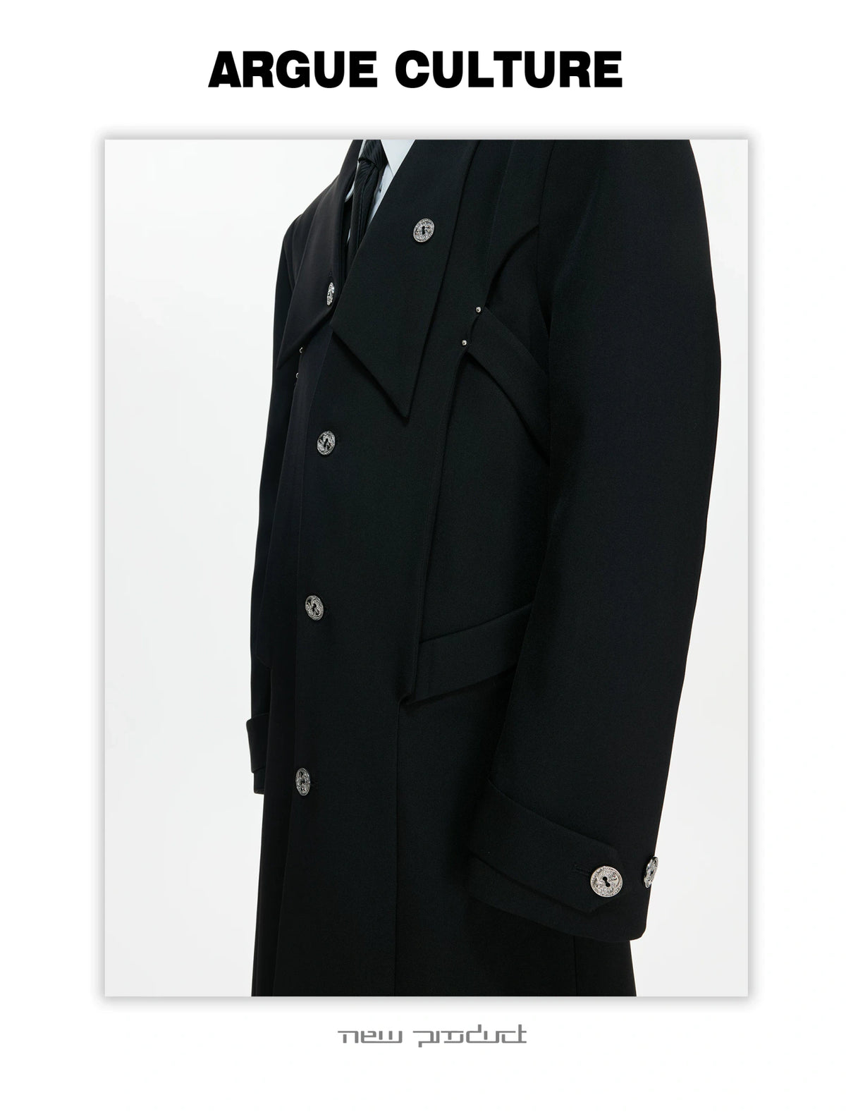 Black Deconstructed Split-Hem Overcoat | Cotton Blend - description image 7