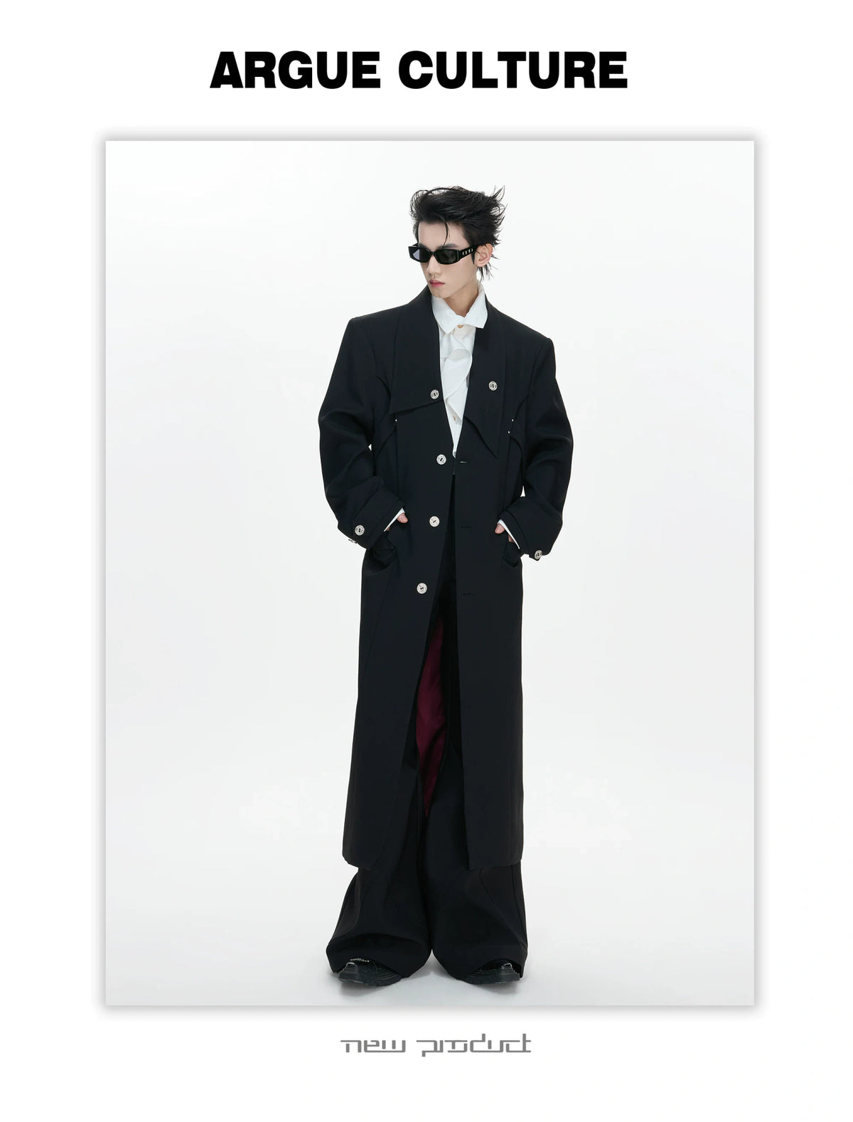 Black Deconstructed Split-Hem Overcoat | Cotton Blend - description image 8