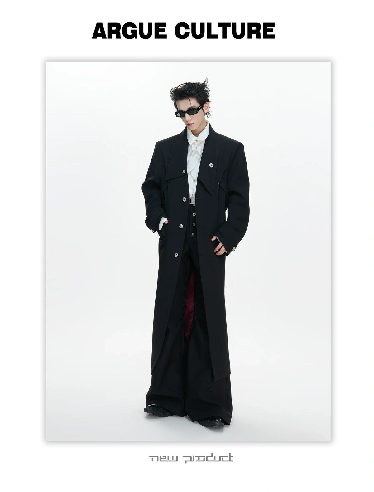 Black Deconstructed Split-Hem Overcoat | Cotton Blend - description image 11