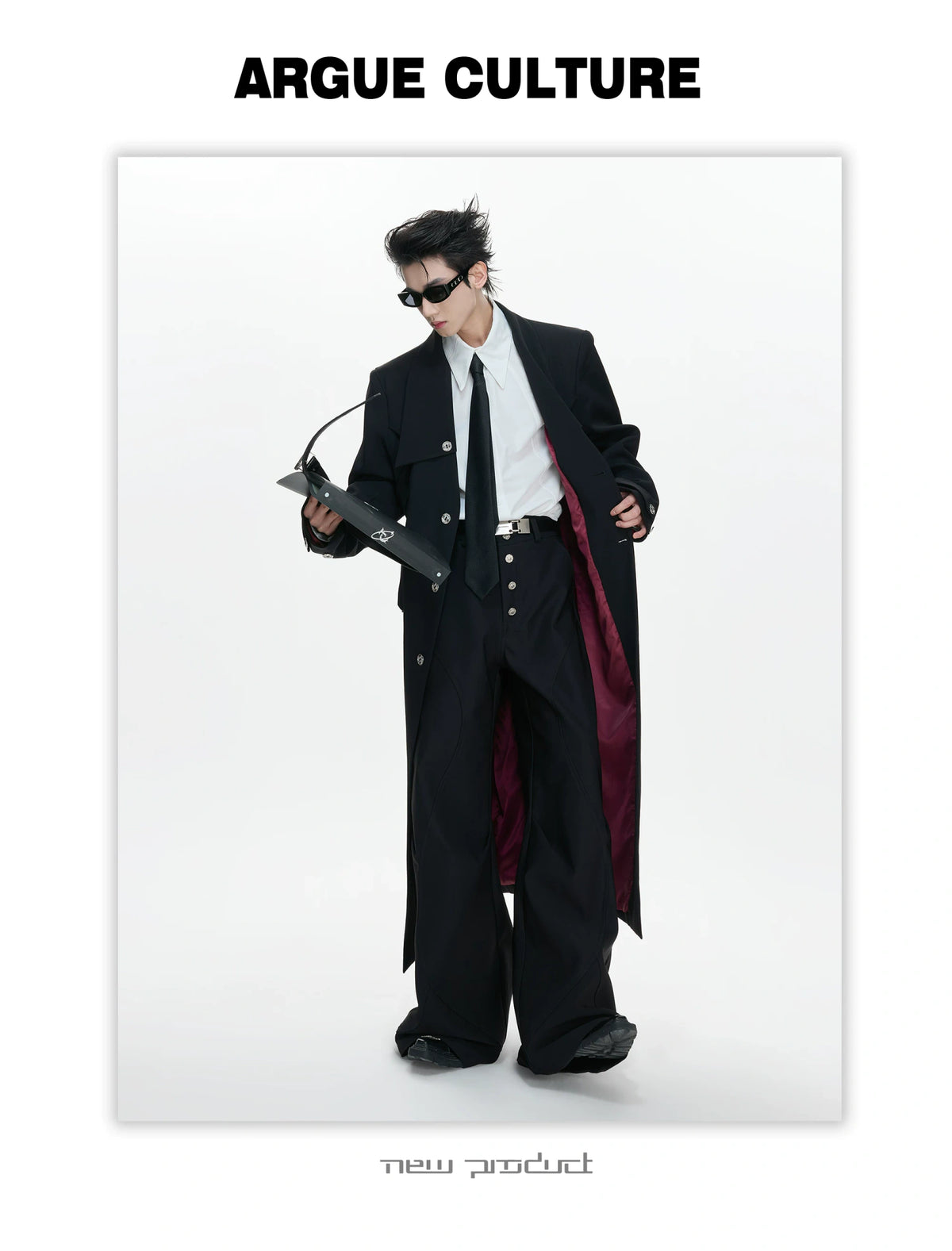 Black Deconstructed Split-Hem Overcoat | Cotton Blend - description image 13