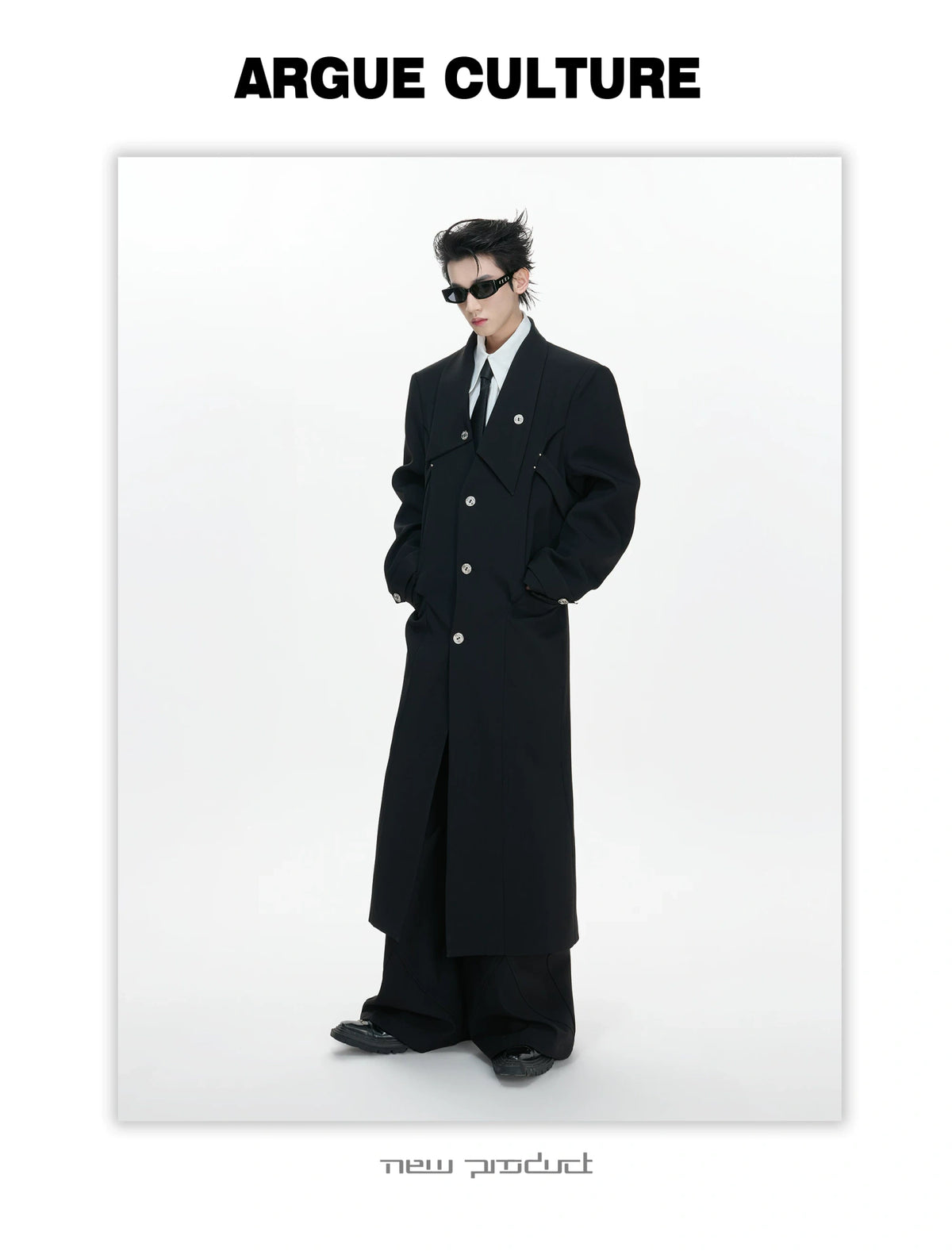 Black Deconstructed Split-Hem Overcoat | Cotton Blend - description image 14