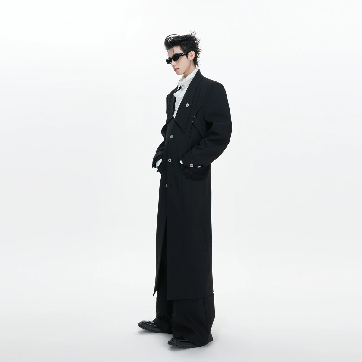 Black Deconstructed Split-Hem Overcoat | Cotton Blend - main image 1