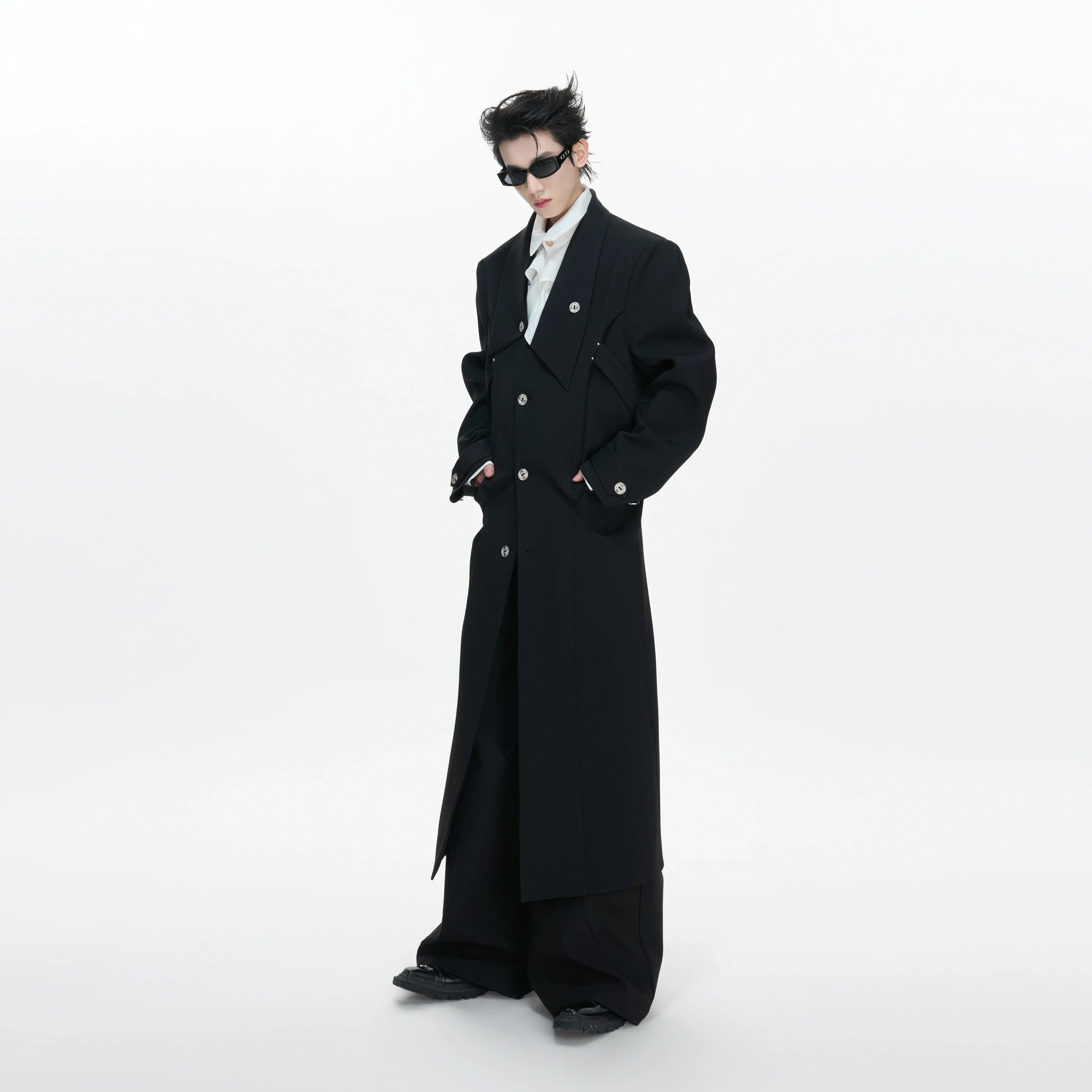 Black Deconstructed Split-Hem Overcoat | Cotton Blend - main image 2