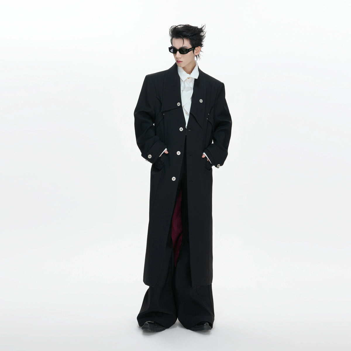 Black Deconstructed Split-Hem Overcoat | Cotton Blend - main image 3
