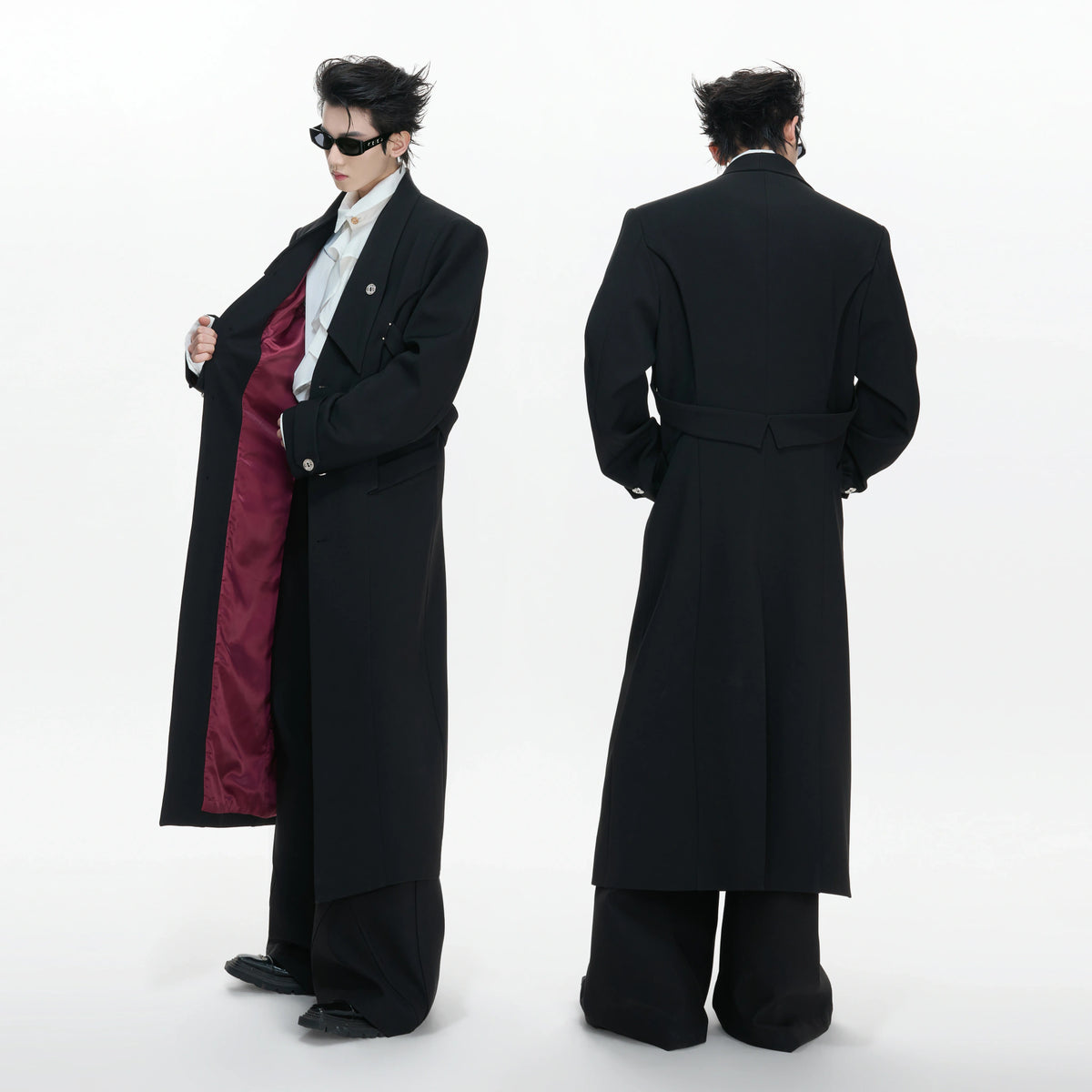 Black Deconstructed Split-Hem Overcoat | Cotton Blend - main image 5