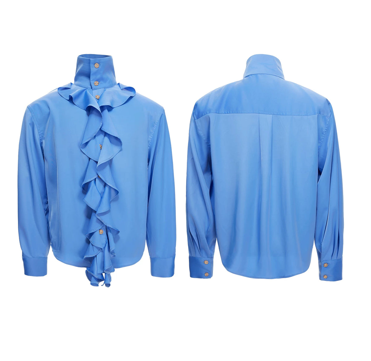 Court Ruffle Cotton-Spandex Button-Front Shirt - description image 3
