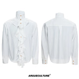 Court Ruffle Cotton-Spandex Button-Front Shirt - White Top